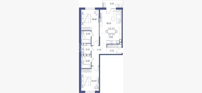 Sea Breeze Port D’Azur yaşayış kompleksi, mənzilin planı - 3-otaqlı, 103.19 m²