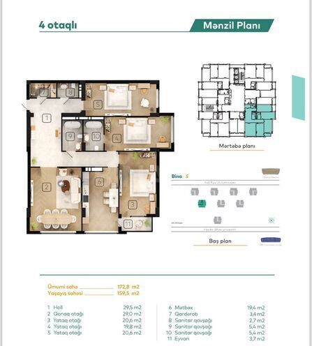 Продаётся 4-комн. новостройка 172.8 м², м. Кероглу, photo 7 from 9