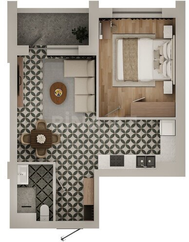 Mehli Yaşayış Kompleksi yaşayış kompleksi, mənzilin planı - 2-otaqlı, 50.4 m²