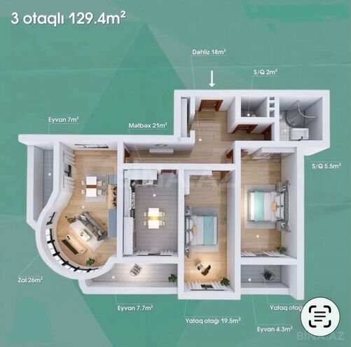 Satılır 3 otaqlı yeni tikili 130 m², Həzi Aslanov q., photo 5 from 10
