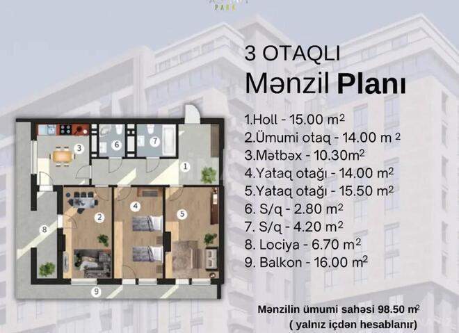 Satılır 3 otaqlı yeni tikili 99 m², Azadlıq Prospekti m., photo 12 from 13