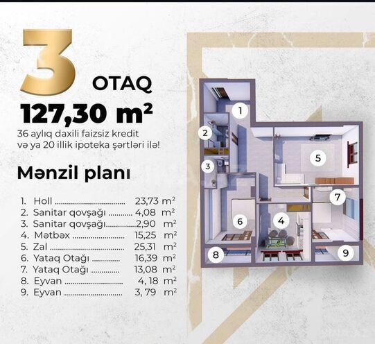 Satılır 3 otaqlı yeni tikili 127.3 m², 28 May m., photo 5 from 9