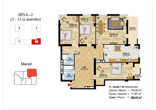 Продаётся 4-комн. новостройка 190.4 м², Насиминский  р., photo 13 from 14