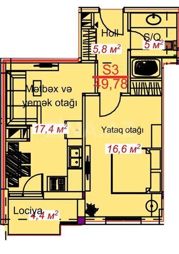 Satılır 1 otaqlı yeni tikili 49.7 m², photo 7 from 8