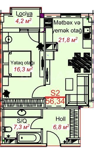 Satılır 1 otaqlı yeni tikili 56.3 m², photo 8 from 9