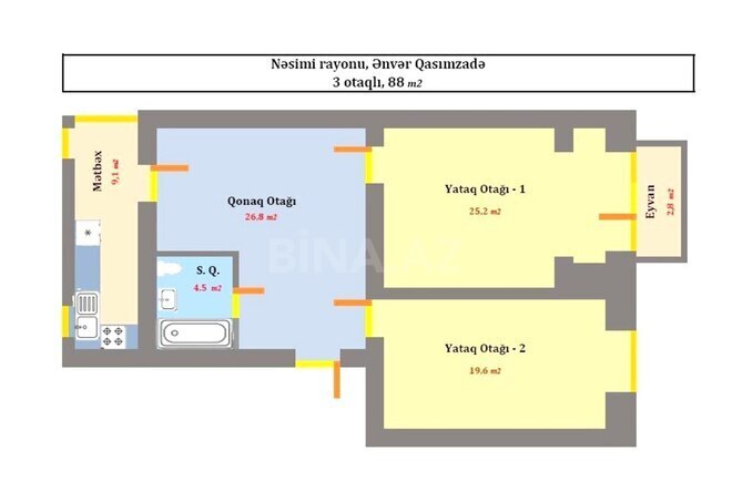 Satılır 3 otaqlı köhnə tikili 88 m², Nəsimi r., photo 10 from 13