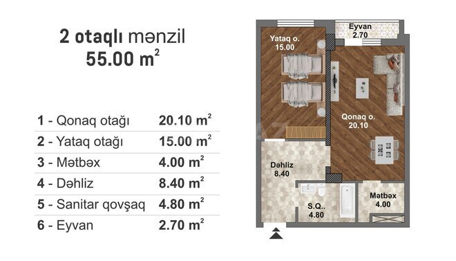 Продаётся 1-комн. новостройка 55 м², пос. Мамедли, photo 3 from 7