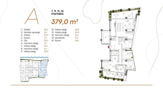 Kempinski Residences Bayıl Bay  yaşayış kompleksi, mənzilin planı - 5-otaqlı, 379 m²