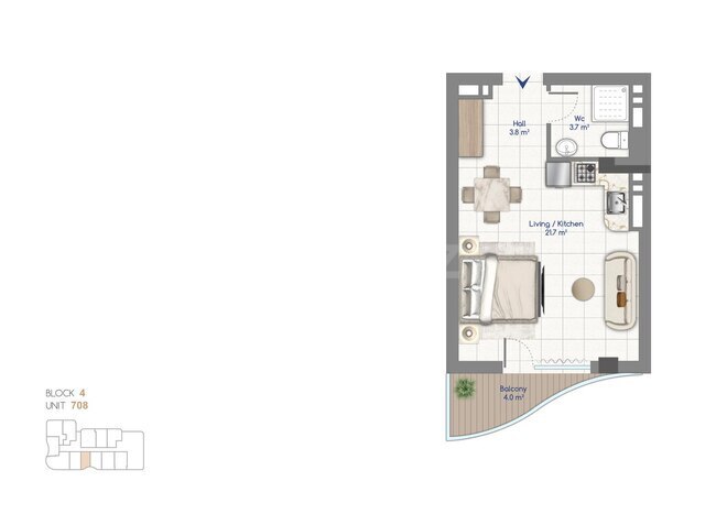 Жилой комплекс Whitestone Beach, планировка - 1-комн., 40.6 м²