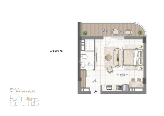Жилой комплекс Whitestone Beach, планировка - 1-комн., 51.2 м²