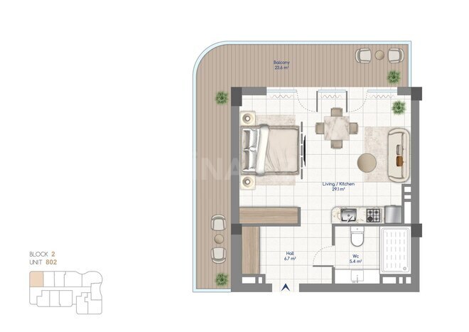 Жилой комплекс Whitestone Beach, планировка - 1-комн., 76.1 м²