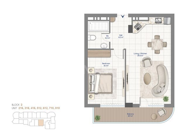 Жилой комплекс Whitestone Beach, планировка - 2-комн., 74.8 м²