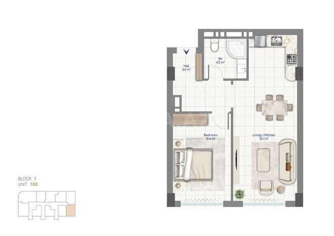 Жилой комплекс Whitestone Beach, планировка - 2-комн., 60.4 м²