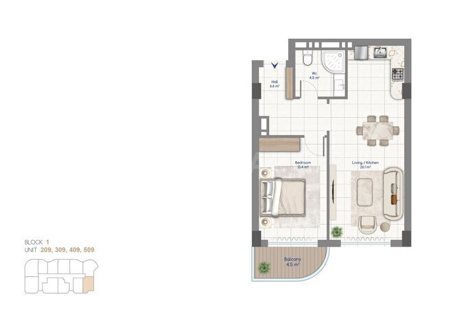 Жилой комплекс Whitestone Beach, планировка - 2-комн., 65.4 м²