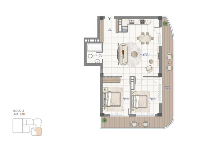 Жилой комплекс Whitestone Beach, планировка - 3-комн., 111.6 м²