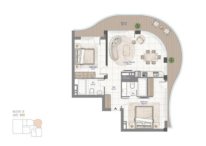 Жилой комплекс Whitestone Beach, планировка - 3-комн., 125.1 м²