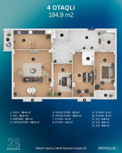 Satılır 4 otaqlı yeni tikili 194.9 m², 28 May m., photo 5 from 17