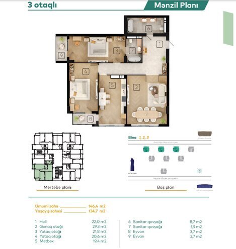 Продаётся 3-комн. новостройка 146.4 м², м. Кероглу, photo 10 from 11