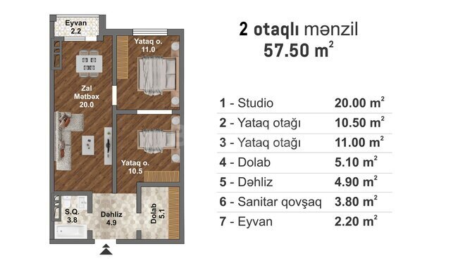 Продаётся 2-комн. новостройка 57.5 м², пос. Мамедли, photo 3 from 7