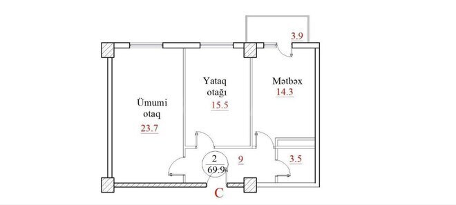Satılır 2 otaqlı yeni tikili 70 m², Yeni Günəşli q., photo 11 from 14
