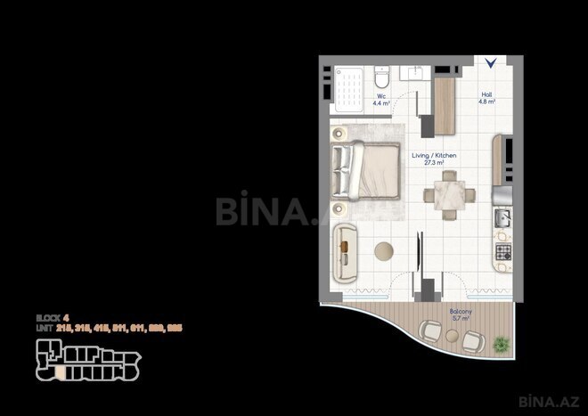 Satılır 1 otaqlı yeni tikili 50.7 m², Nardaran q., photo 14 from 15