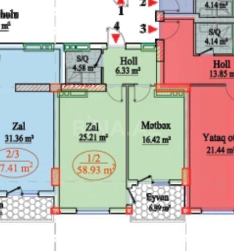 Продаётся 1-комн. новостройка 59 м², м. Кероглу, photo 3 from 21