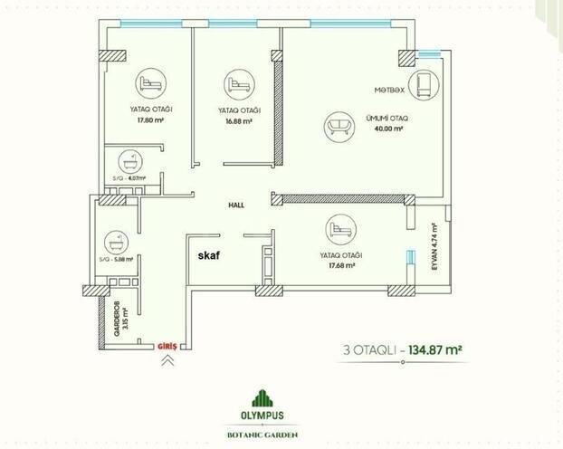 Продаётся 3-комн. новостройка 135 м², м. Элмляр Академиясы, photo 3 from 13
