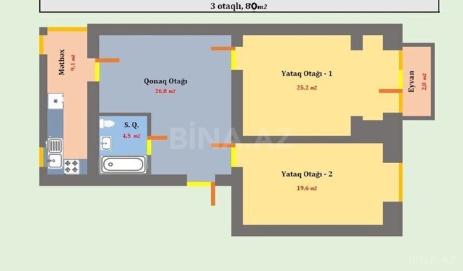 Продаётся 3-комн. вторичка 80 м², Насиминский  р., photo 9 from 14