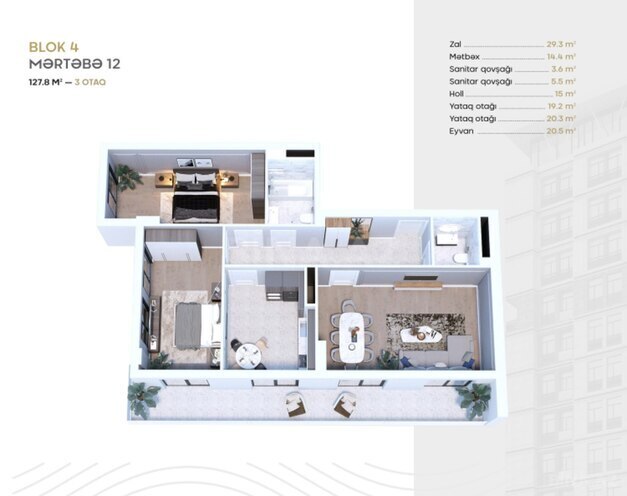 Продаётся 3-комн. новостройка 128 м², м. Нариман Нариманов, photo 3 from 9