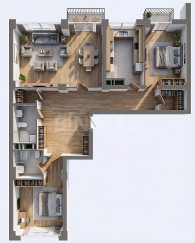  Yaşamal by Azadlıq Residence yaşayış kompleksi, mənzilin planı - 3-otaqlı, 150 m²