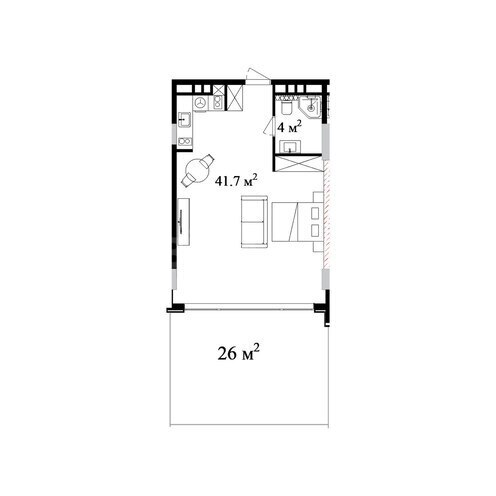 Sea Breeze Premium Residence yaşayış kompleksi, mənzilin planı - 1-otaqlı, 80.81 m²