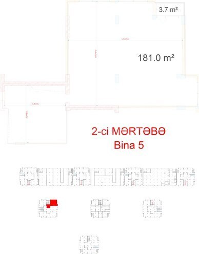 BCR Olimpik kommersiya sahələri yaşayış kompleksi, mənzilin planı - 1-otaqlı, 181 m²