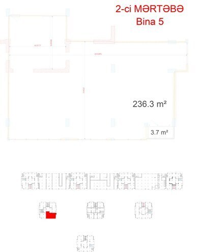 BCR Olimpik kommersiya sahələri yaşayış kompleksi, mənzilin planı - 1-otaqlı, 236.3 m²