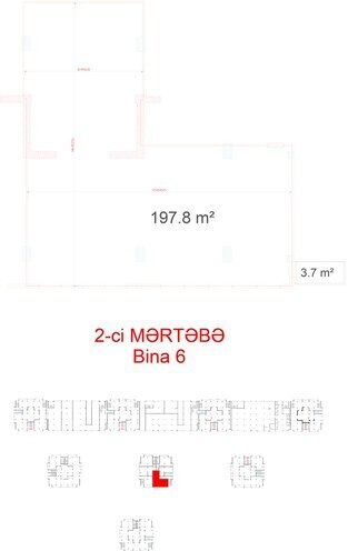 BCR Olimpik kommersiya sahələri yaşayış kompleksi, mənzilin planı - 1-otaqlı, 197.8 m²