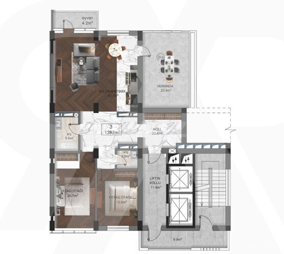 Продаётся 3-комн. новостройка 139.1 м², м. Шах Исмаил Хатаи, photo 4 from 10