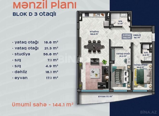 Satılır 3 otaqlı yeni tikili 144 m², Gənclik m., photo 4 from 8