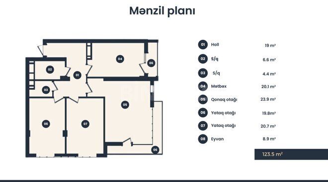 Satılır 3 otaqlı yeni tikili 124 m², Qaraçuxur q., photo 3 from 6
