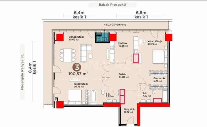 Жилой комплекс White Garden, планировка - 3-комн., 190.57 м²
