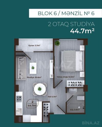 Satılır 2 otaqlı yeni tikili 45 m², Zığ q., photo 6 from 20