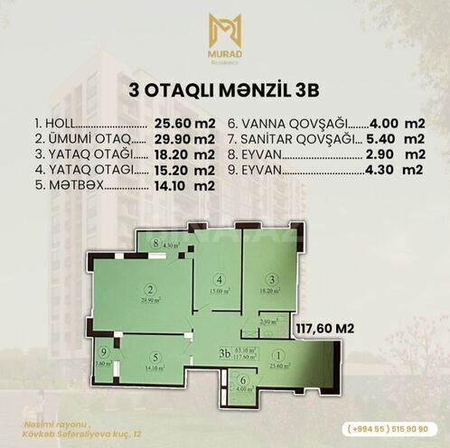 Satılır 3 otaqlı yeni tikili 117 m², 28 May m., photo 3 from 9