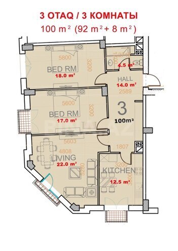 Satılır 3 otaqlı yeni tikili 100 m², Ağ şəhər q., photo 7 from 15