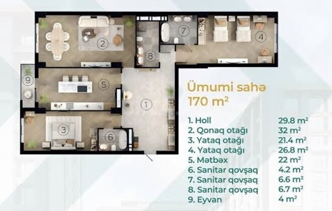 Продаётся 3-комн. новостройка 170 м², м. Шах Исмаил Хатаи, photo 3 from 14