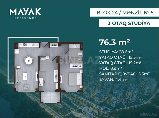 Satılır 3 otaqlı yeni tikili 76.3 m², Zığ q., photo 6 from 12