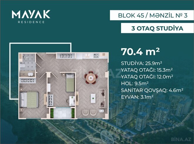 Satılır 3 otaqlı yeni tikili 70.4 m², Zığ q., photo 6 from 14