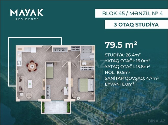 Satılır 3 otaqlı yeni tikili 79.5 m², Zığ q., photo 6 from 14