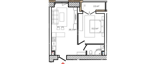 Sea Breeze Monaco Residence yaşayış kompleksi, mənzilin planı - 2-otaqlı, 61.2 m²