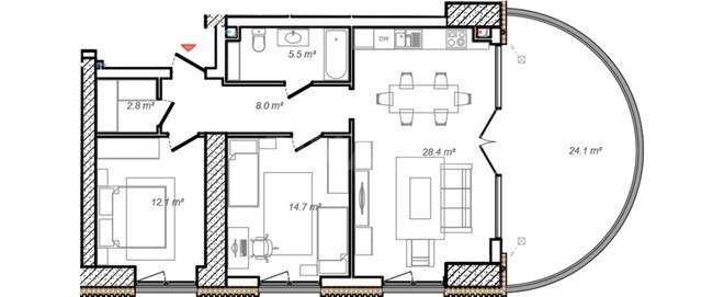 Sea Breeze Monaco Residence yaşayış kompleksi, mənzilin planı - 3-otaqlı, 114.3 m²
