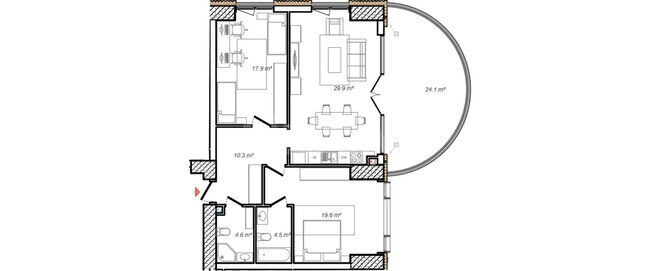 Sea Breeze Monaco Residence yaşayış kompleksi, mənzilin planı - 3-otaqlı, 128.5 m²