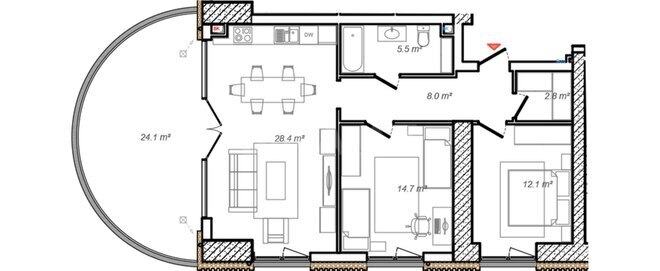 Sea Breeze Monaco Residence yaşayış kompleksi, mənzilin planı - 3-otaqlı, 114.3 m²