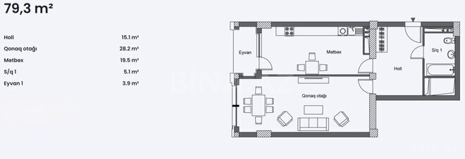 Продаётся 2-комн. новостройка 79.3 м², м. Кероглу, photo 3 from 10